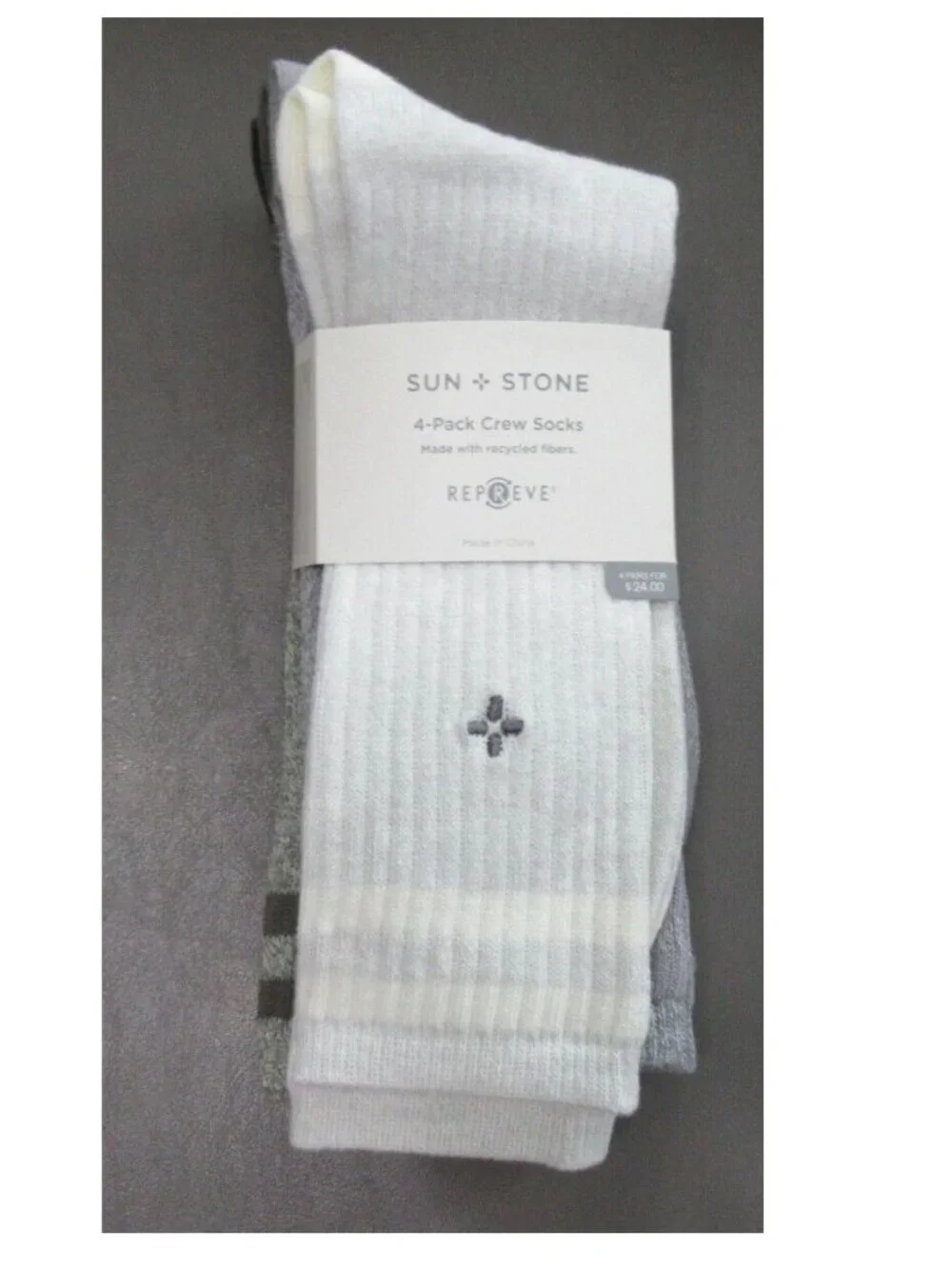 Sun + Stone Men's 4-Pair Dual Stripe Crew Socks, Green Variety, Shoe 7 to 12